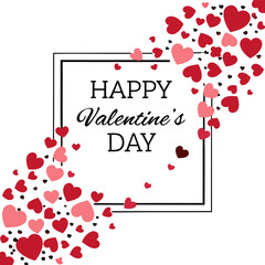 A beautiful happy valentine's day greeting card design with flying hearts and elegant frame