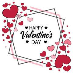 A beautiful happy valentine's day greeting card design with flying hearts and elegant frame