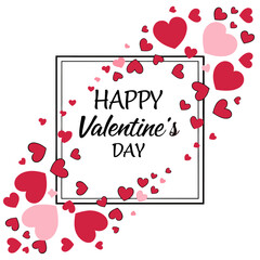 A beautiful happy valentine's day greeting card design with flying hearts and elegant frame