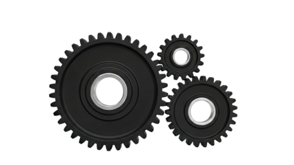 Three Interlocking Black Gears on a White Background