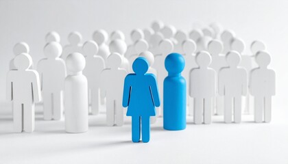 Two blue figures stand out among white crowd.