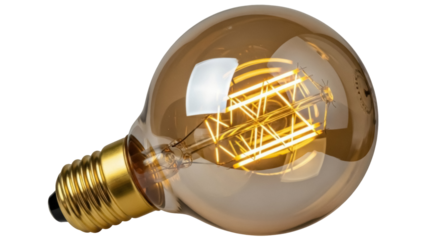 Vintage Edison light bulb PNG isolated on transparent background, antique style filament lamp for retro design and decoration