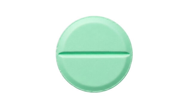 Mint green round pill isolated PNG on transparent background, medication tablet for healthcare and pharmaceutical use