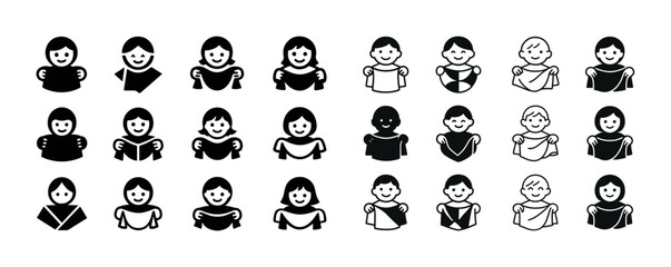 Diverse cartoon faces with varied hairstyles and outfits