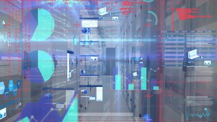 Animation of data processing and interference over server room - Powered by Adobe