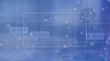 Animation of social media reactions over african american female runner checking smartwatch - Powered by Adobe