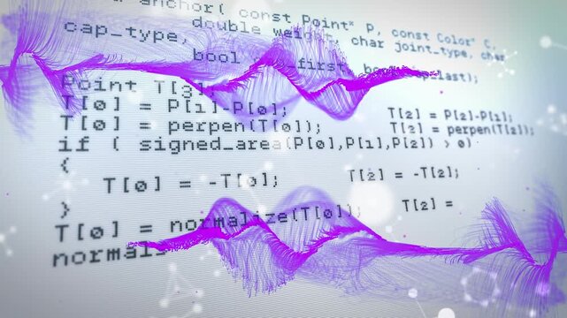 Animation of computer and scientific data processing on white background