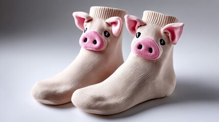 Cute pig-themed socks with adorable 3D pig face design, featuring soft pink ears and snout, perfect for cozy wear, adding fun and whimsy to any outfit or home environment