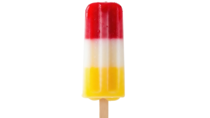 Refreshing rocket popsicle isolated PNG on transparent background, colorful summer treat with red, white, and yellow layers, perfect for hot days
