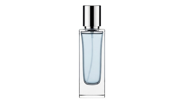 Elegant rectangular perfume bottle isolated PNG on transparent background, minimalist design for beauty and fragrance product mockups