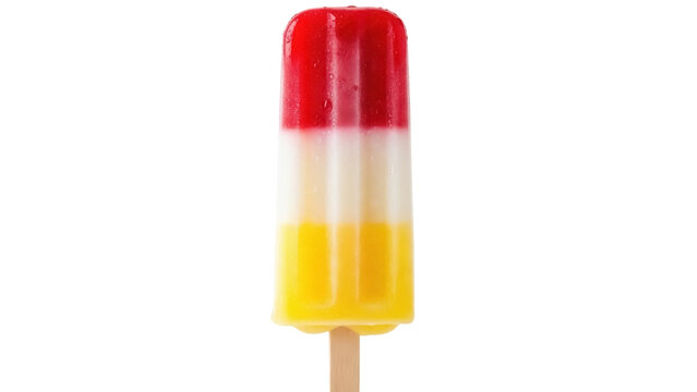 Refreshing rocket popsicle isolated PNG on transparent background, colorful summer treat with red, white, and yellow layers, perfect for hot days