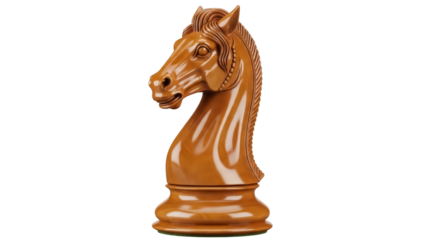 Brown wooden knight chess piece isolated PNG on transparent background, classic game strategy and intellectual challenge