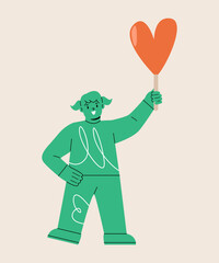 Girl holding paper heart. Colorful vector illustration