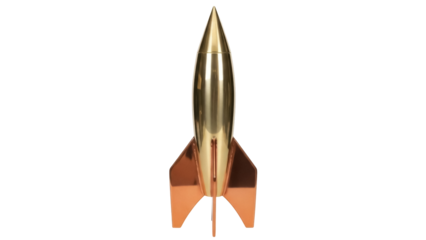 Golden rocket ship PNG isolated on transparent background, retro space travel concept for graphic design and creative projects