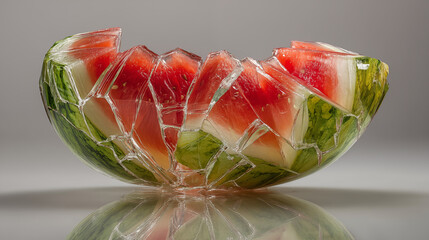 Watermelon Made of Glass Cracked slightly, sharp reflections