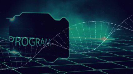 Animation of network of connections and data processing over blue grid - Powered by Adobe