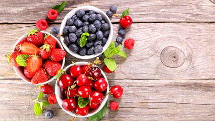 assorted of fresh berries fruits, top view
