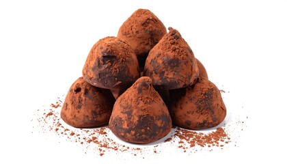 Chocolate Truffles Piled on White Background.