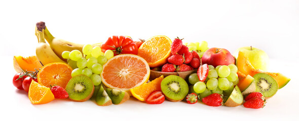 mixed fresh fruits isolated on white background