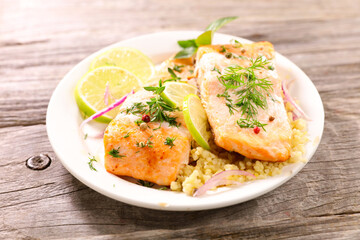 fried salmon fillet with herbs and spices