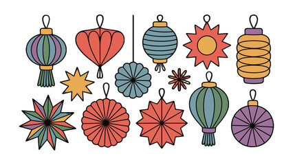 Lanterns of Light and Celebration: A vibrant array of diverse lanterns, each an emblem of cultural festivity, adorns the space, exuding a sense of joy and artistic elegance. 