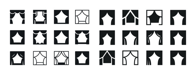 Collection of minimalist curtains icons in various styles and shapes