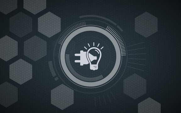 Innovation and electrical energy efficiency website header with lightbulb and power plug icon following IEC 60364 and ErP directive for sustainable green industrial power systems
