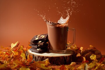 Cozy Autumn Hot Cocoa with Chocolate and Fall Leaves