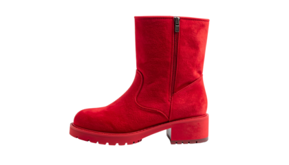 Red Plush Boot: A captivating single red plush boot that is fashion-forward in all aspects. The soft textures and dynamic lines of the boot showcase the peak of modern footwear isolated on white1