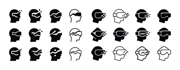 Obraz premium Collection of virtual reality headset icons with diverse designs