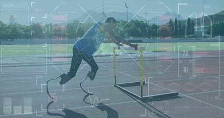 Animation of data processing over disabled african american male runner - Powered by Adobe