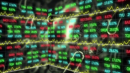 Animation of data processing over falling covid 19 cells - Powered by Adobe