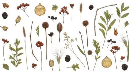 Seamless floral pattern with vintage dried flowers and autumn leaves. Rustic botanical background for fabric, textile, and wallpaper design.