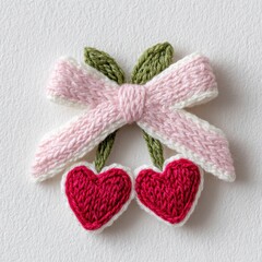 Crochet heart cherries with pink bow for Valentine celebration and couples showing love and connection on special day