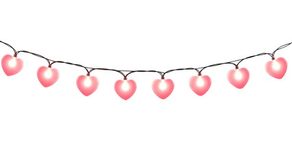 Heart-shaped string lights isolated on transparent background