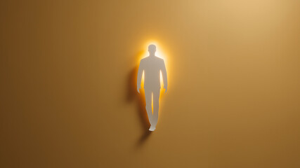 Human paper silhouette with glowing light representing identity and personal transformation on a bright ivory background.
