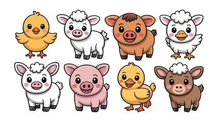Farm Animal Companions: a cute collection of farm animals, from lambs to piglets to chicks, perfect for children’s stories or educational materials. © hafs121