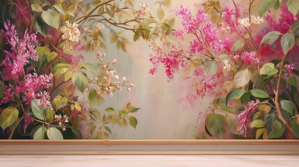 luxury spring botanical jewelry advertising backdrop with soft pastel atmosphere