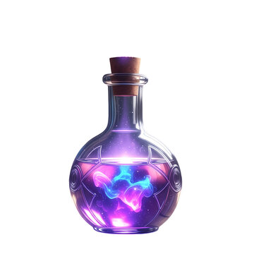 Magical purple elixir potion bottle, cut-out with background removal