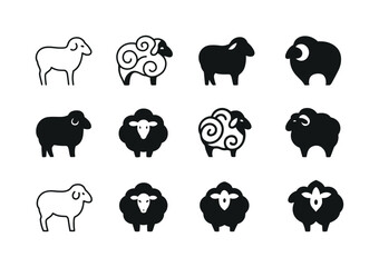 Obraz premium Natural Fiber Logos. Natural Fibers. Icon set. Set Logo of Natural Fibers: sheep silhouette. harmonious logo variations of the same emblematic concept, each