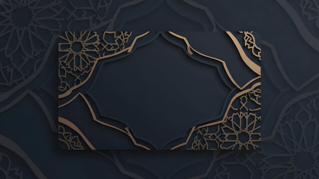 Sophisticated Islamic Greeting Template with Dark Blue Geometric Layers and Golden Outlines