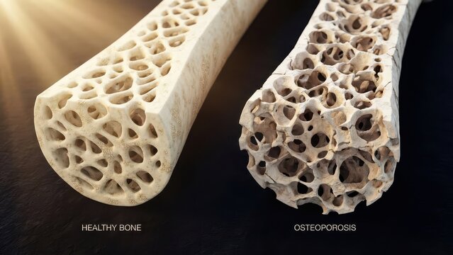 3D Cross Section Healthy Bone vs Osteoporosis Structure
