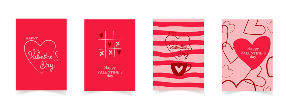 Cartes illustr&eacute;es pour souhaiter une joyeuse saint valentin. Envoyer son amour gr&acirc;ce &agrave; des illustrations fait main rigolote et chaleureuse comme une tasse de chocolat ou un jeu et des coeurs.