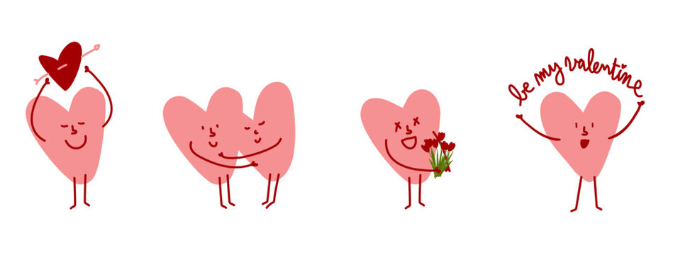 Personnages en forme de coeur pour envoyer son amour lors de la saint valentin. Mod&egrave;les pour couvertures, identit&eacute; visuelle et publicit&eacute;s sur le th&egrave;me de la Saint-Valentin et c&eacute;l&eacute;brer l'amour 