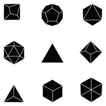 Polyhedral RPG Dice Icon Set Including D4, D6, D8, D10, D12 and D20 &ndash; Tabletop and Board Game Vector Illustration