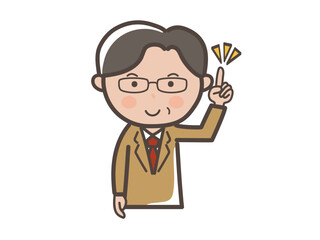 ポイントを説明する眼鏡をかけた中高年男性ビジネスマンの上半身イラスト