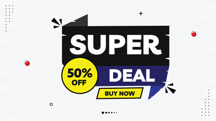super deal sale banner 50% off shop now element shapes template yellow black purple white gradient background Basic RGB