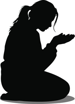Silhouette of a person kneeling with hands extended forward