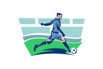 Obraz premium Soccer or football sport vector illustration. sportman, playing football. sport cartoon illustration.