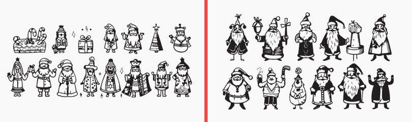 Fototapeta premium cute cartoon characters, hand drawn funny figures, black and white character art, playful cartoon illustrations, simple character drawings, doodle people collection, mascot illustration set